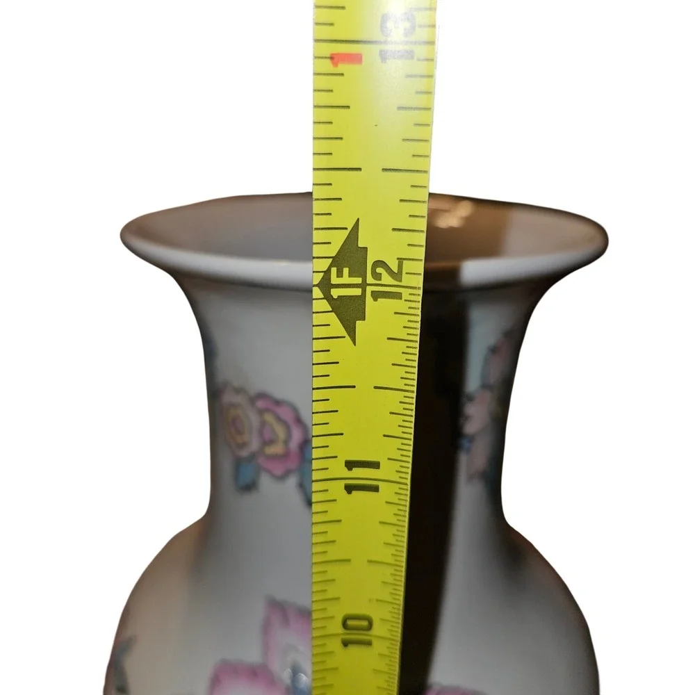 Vintage 1980s WBI Chinese Porcelain Floral Vase Pink Blue 12 Inch Baluster